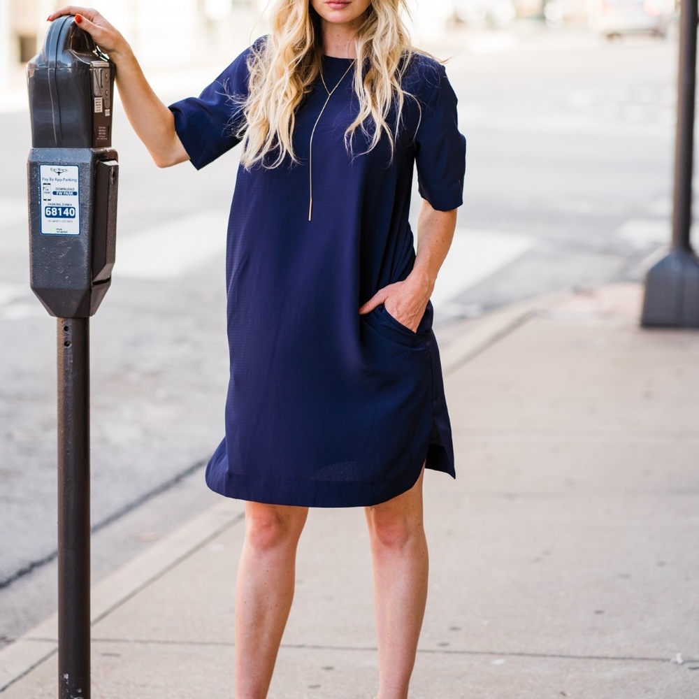 Navy Shift Dress with Pockets